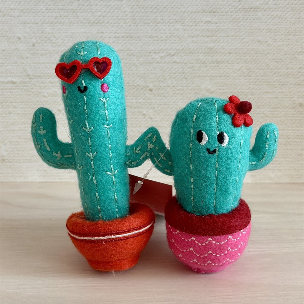 NWT 2024 Target Spritz Valentine's Day Felt Cactus Figurines Duo Hearts Pair